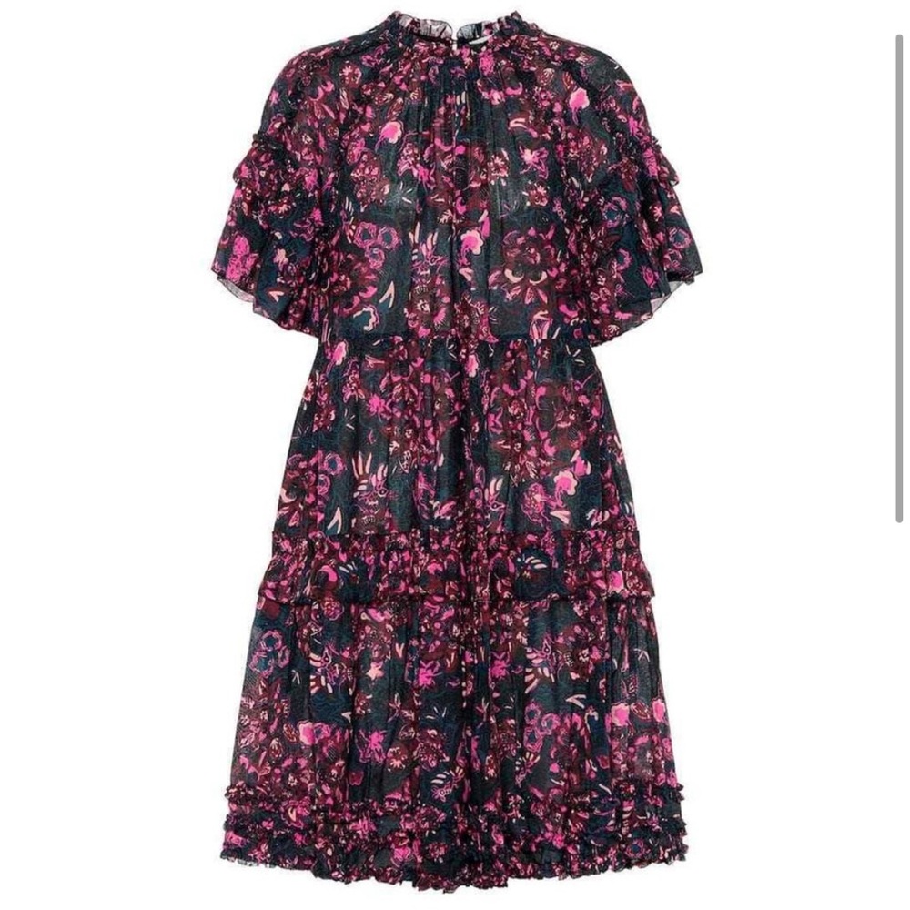 Ulla Johnson autumn fawn abstract Floral tiered ruffle Black and Pink Dress - Picture 2 of 7
